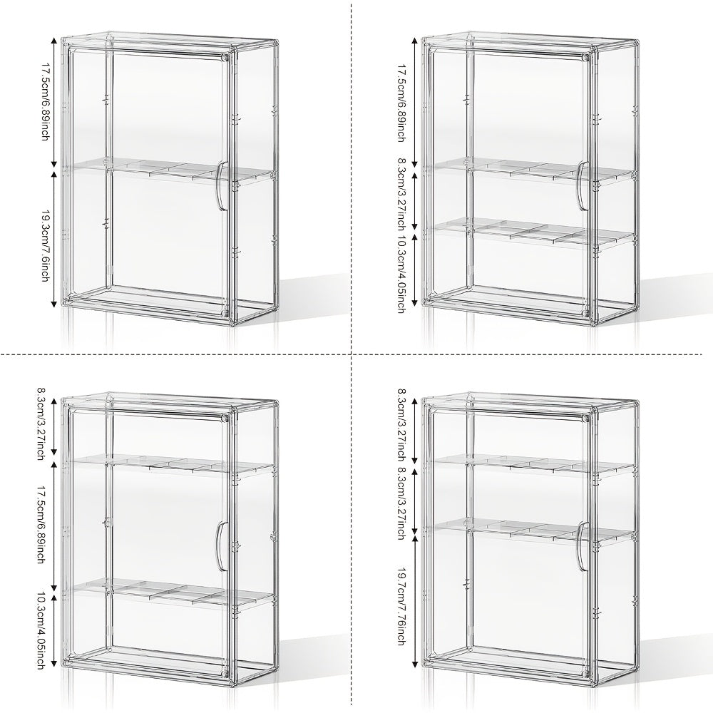 4 Tiers Wall-Mounted Acrylic Display Case | Clear Figure Display with 3 Adjustable Dividers, Magnetic Door, Dust-Proof, Large Collectibles Storage Shelf