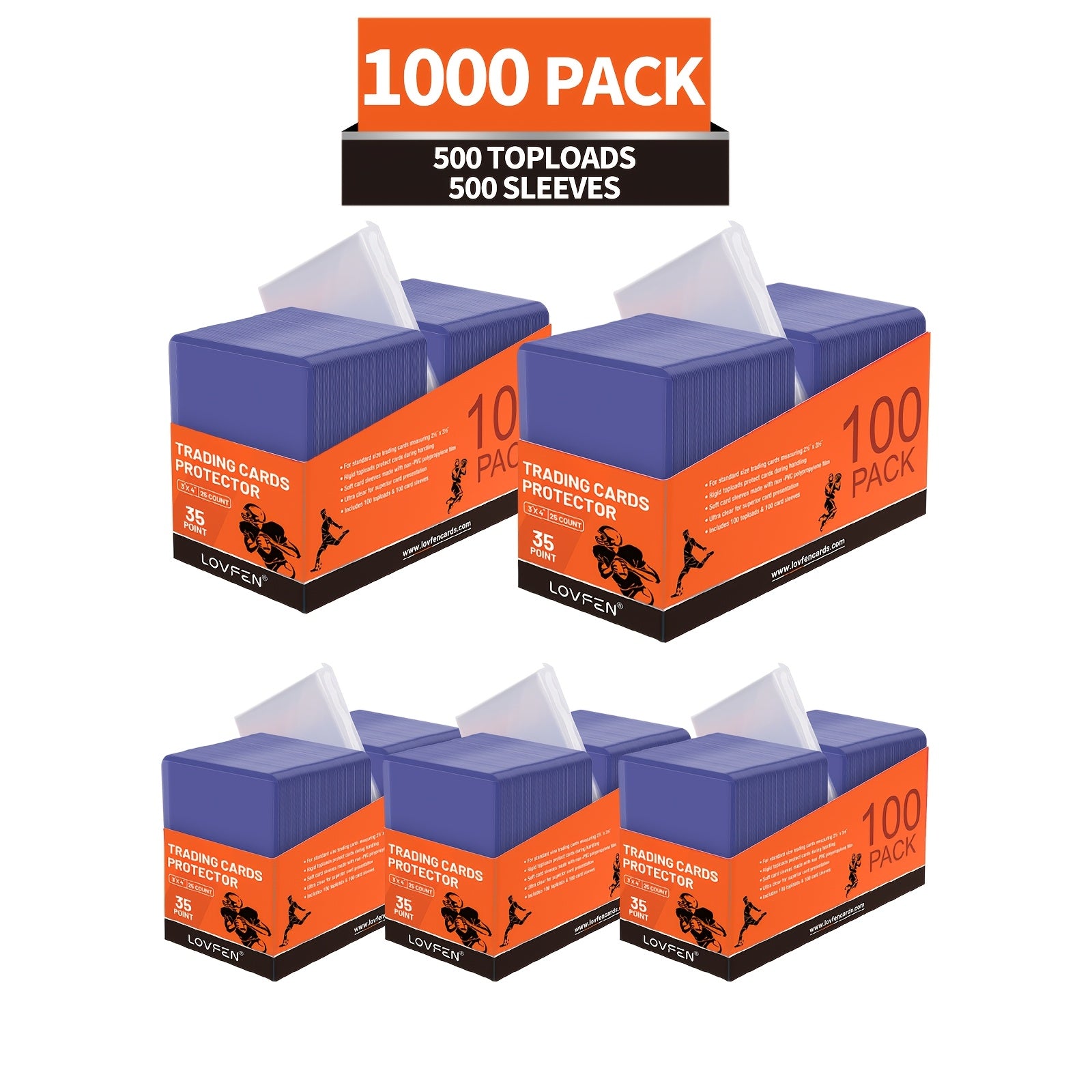 LOVFEN 1000CT Top Loads Card Sleeves - 500 Hard Plastic & 500 Soft Sleeves for Baseball, Football Cards - 3" x 4" Trading Card Protectors - Durable Protection for Collectible Sports Memorabilia