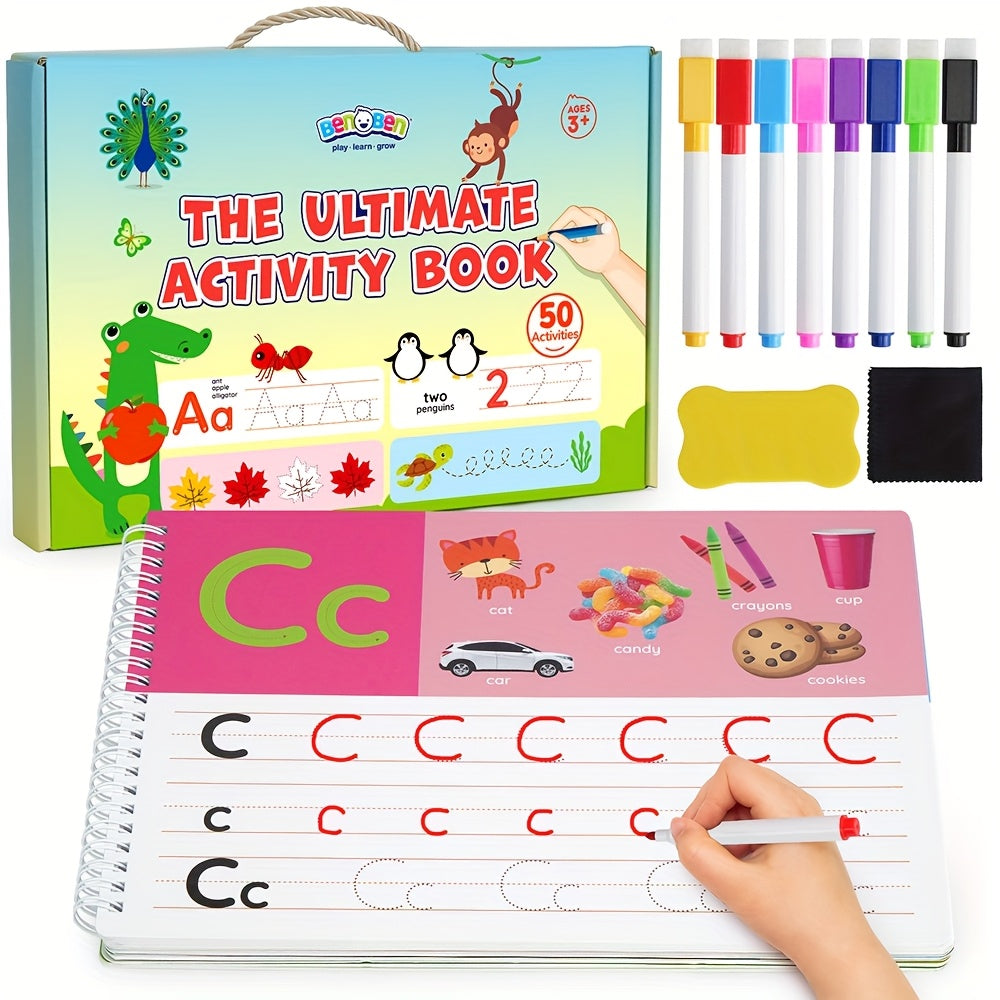 Preschool Learning Activities, 50 Pages, Tracing Books for Kids Kindergarten Workbooks, Practice Busy Book Educational Toys Birthday Christmas Gifts for Boys Girls