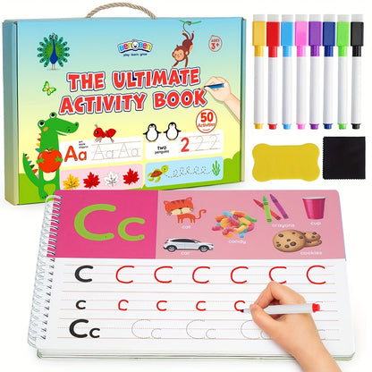 Preschool Learning Activities, 50 Pages, Tracing Books for Kids Kindergarten Workbooks, Practice Busy Book Educational Toys Birthday Christmas Gifts for Boys Girls