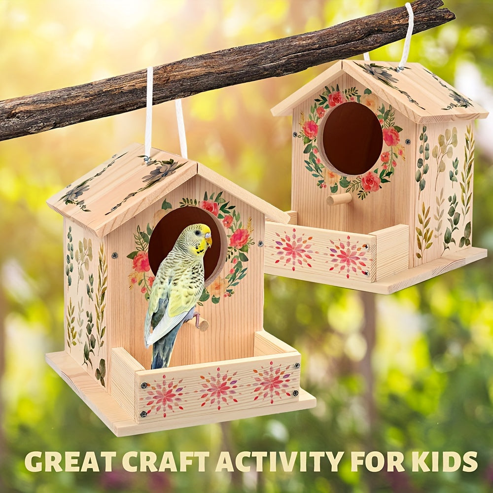Bird House Kit, Wooden Birdhouse Kits, Arts And Crafts Kits for Boys Girls Kids, Build Your Own, with Brushes, Christmas Birthday Gift for Family Game, Arts & Crafts Draw Toys Supplies, Wooden Birdhouse Shelf