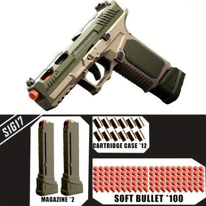 Cool Toy Gun, Soft Bullet Toy Gun Pistol With Ejecting Shells, Semi-Automatic Rapid-fire Toy Fake Guns With 100 Bullets, Indoor, Outdoor Shooting Games, Birthday Halloween Christmas Gift For Boy