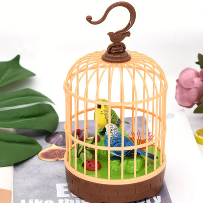 Mini Voice-Activated Birds Birdcage Toys, Chirping And Wings Fluttering Parrot Animals Toy Gifts for Kids Children