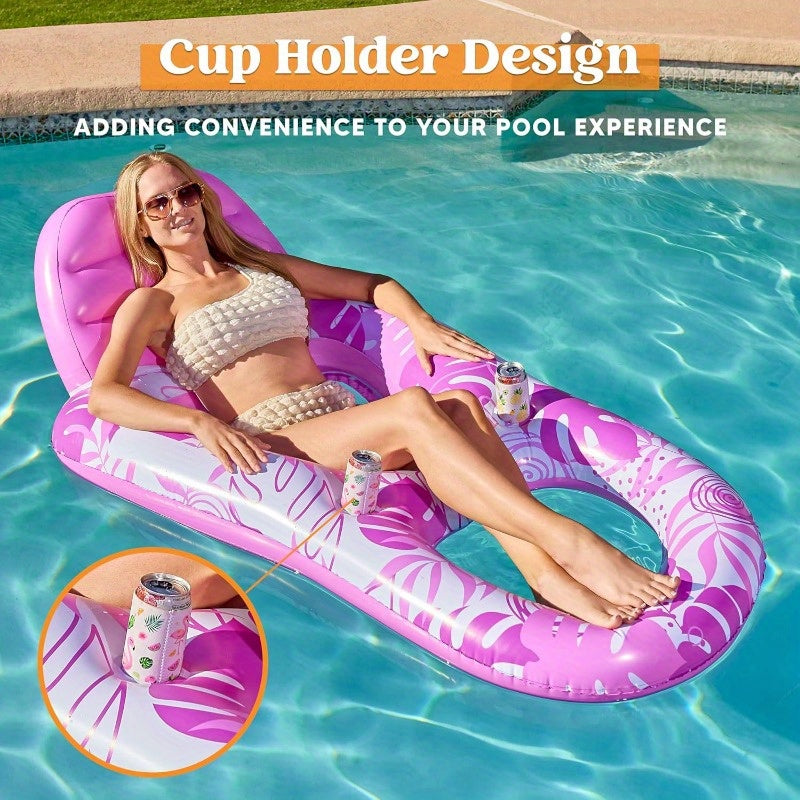 SYNCFUN Inflatable Pool Floats Lounger Adult, Pool Float Lounge Raft Floaties Water Floating Recliner Chair with Cup Holders Foot Rest Swimming Floaty, Suitable for Summer Water Party Games & Activities