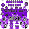 Graduation Decorations Class Of 2026, Golden Themed Graduation Decorations Set, Class Of 2026 Backdrop Banner, Graduation Hanging Swirl, Balloons And Honeycomb Supplies For Graduation Party