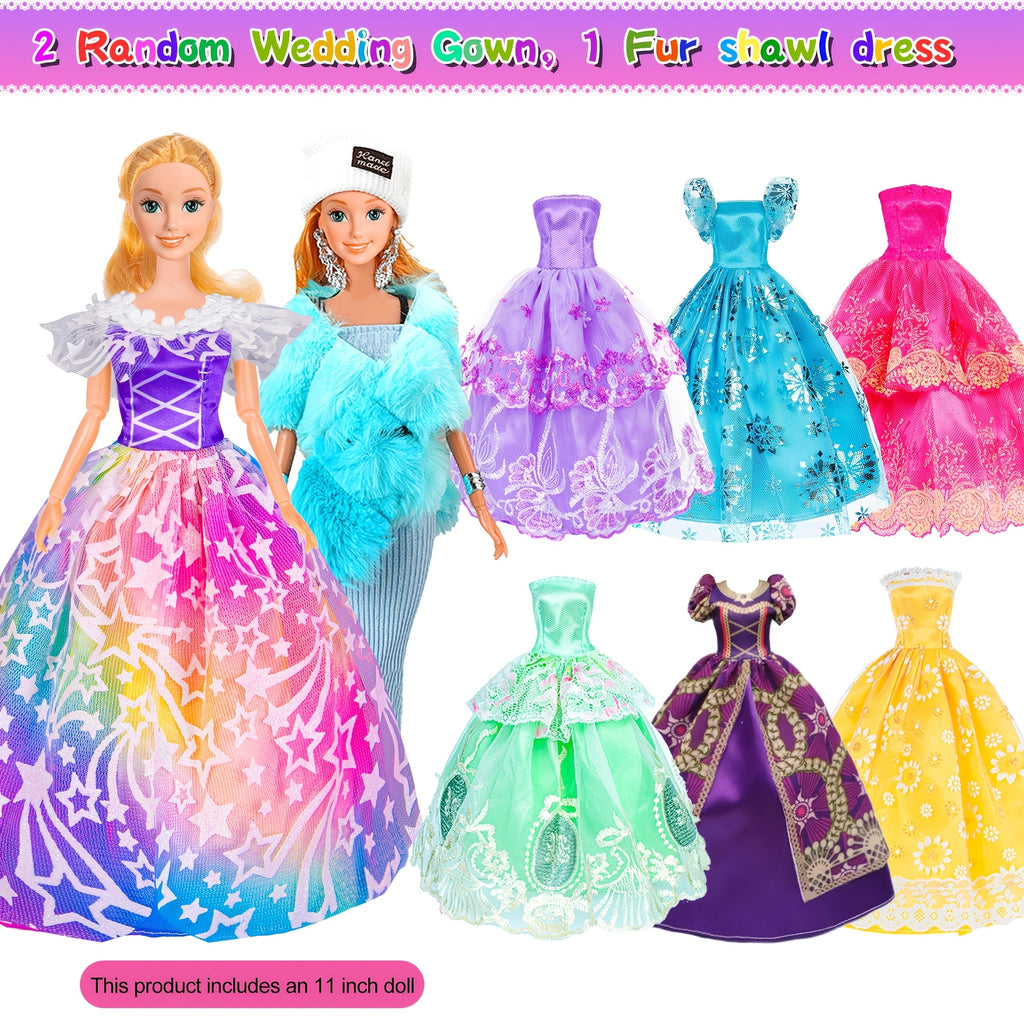 Doll Closet Playset with Doll Clothes And Accessories Including One Doll, Closet, Stylish Blue Set, Luggage, Shoe Rack, Wedding Gowns.Christmas Gift for Kids Aged 3+