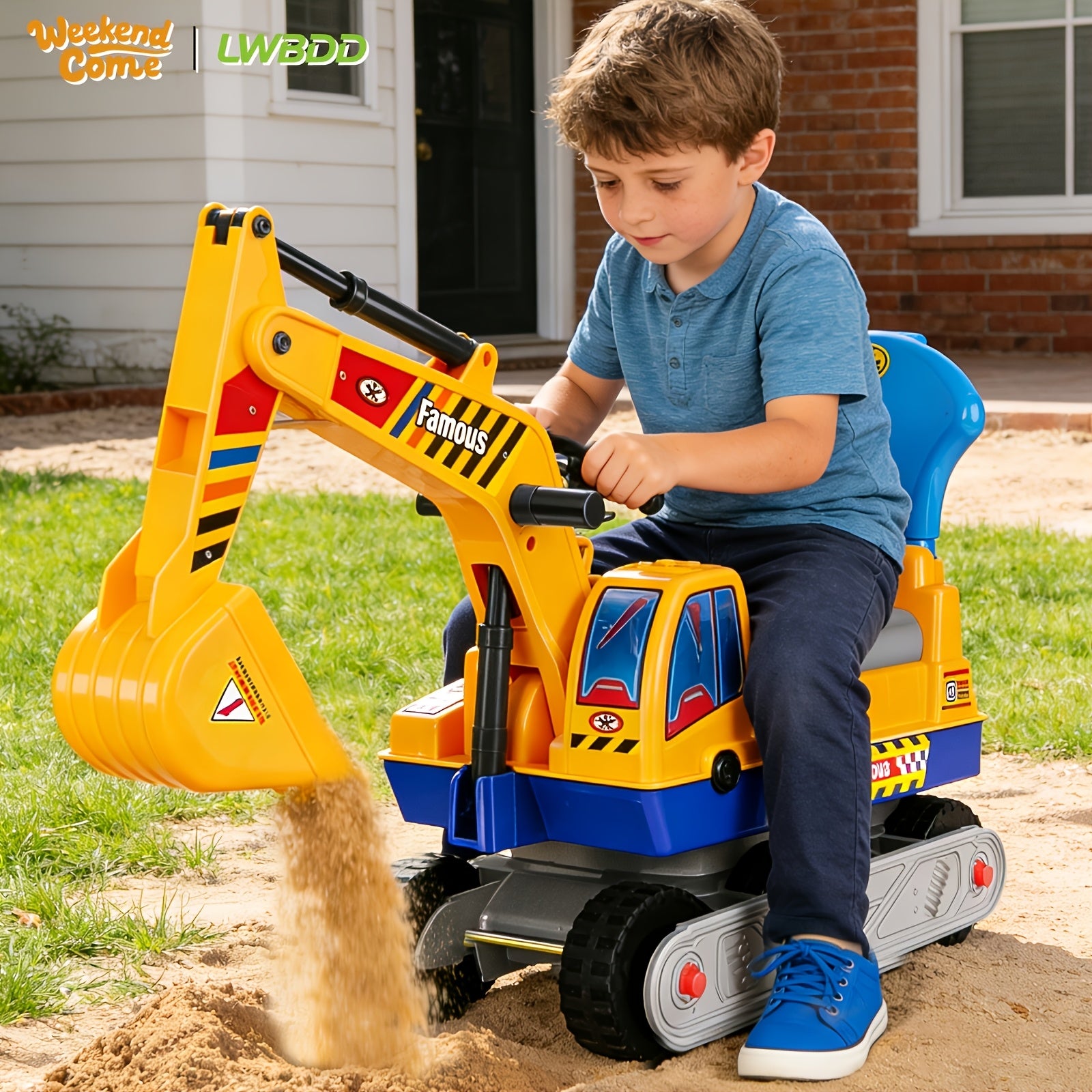 [Perfect Gift] Ride-On Excavator And Bulldozer Toys For Kids, Manual Excavator Scooters, And Ride-On Construction Vehicle Toys. Outdoor Toys Suitable For Boys And Girls Ages 3 And Up. The Perfect Gift For Children's Day Or Birthdays