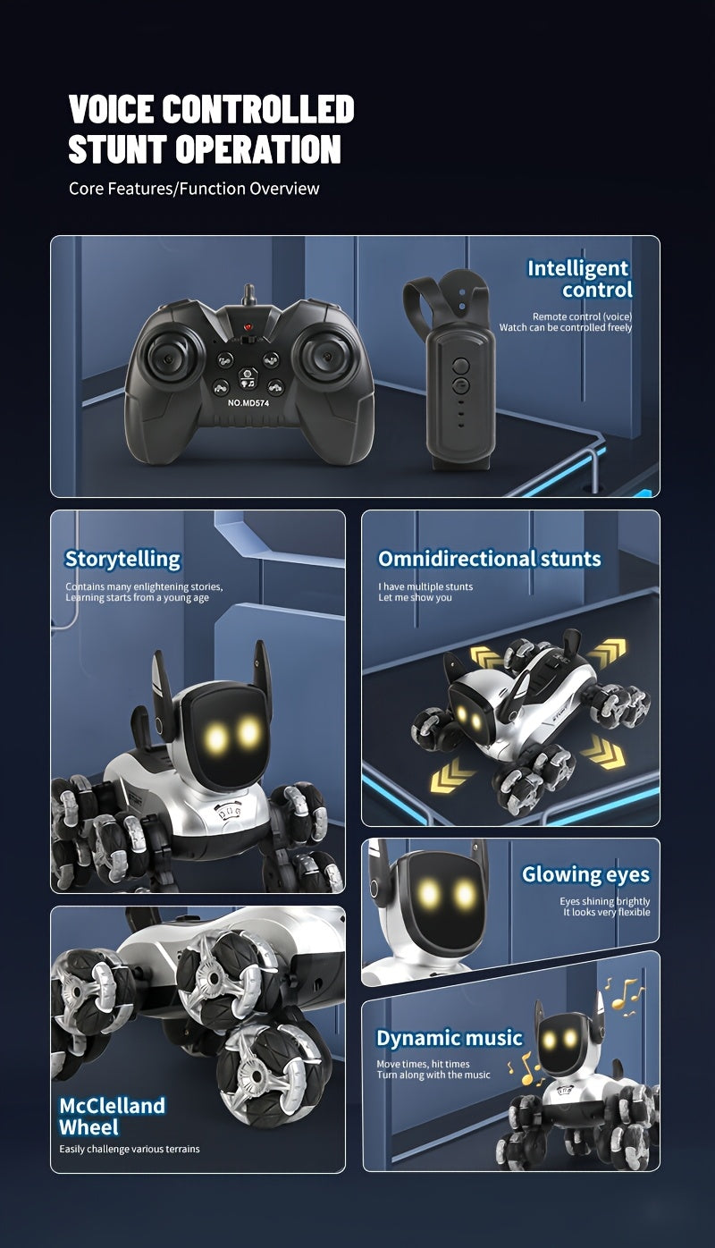 Rechargeable Electronic Interactive Intelligent Robot Dog, Remote Control Stunt Robot Toys with Remote Control, Music, Action Show for Boys And Girls Birthday Gifts And Christmas, Halloween Gifts.