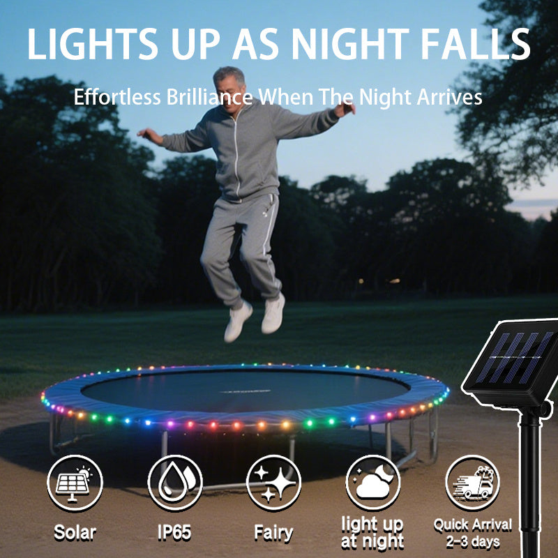 Solar Powered LED Trampoline Lights Colorful, Outdoor Rope Lights, 8 Lighting Modes, IP65 Solar Powered Outdoor Lights for 8-16 Feet Trampolines, Commercial Street And Area Lighting