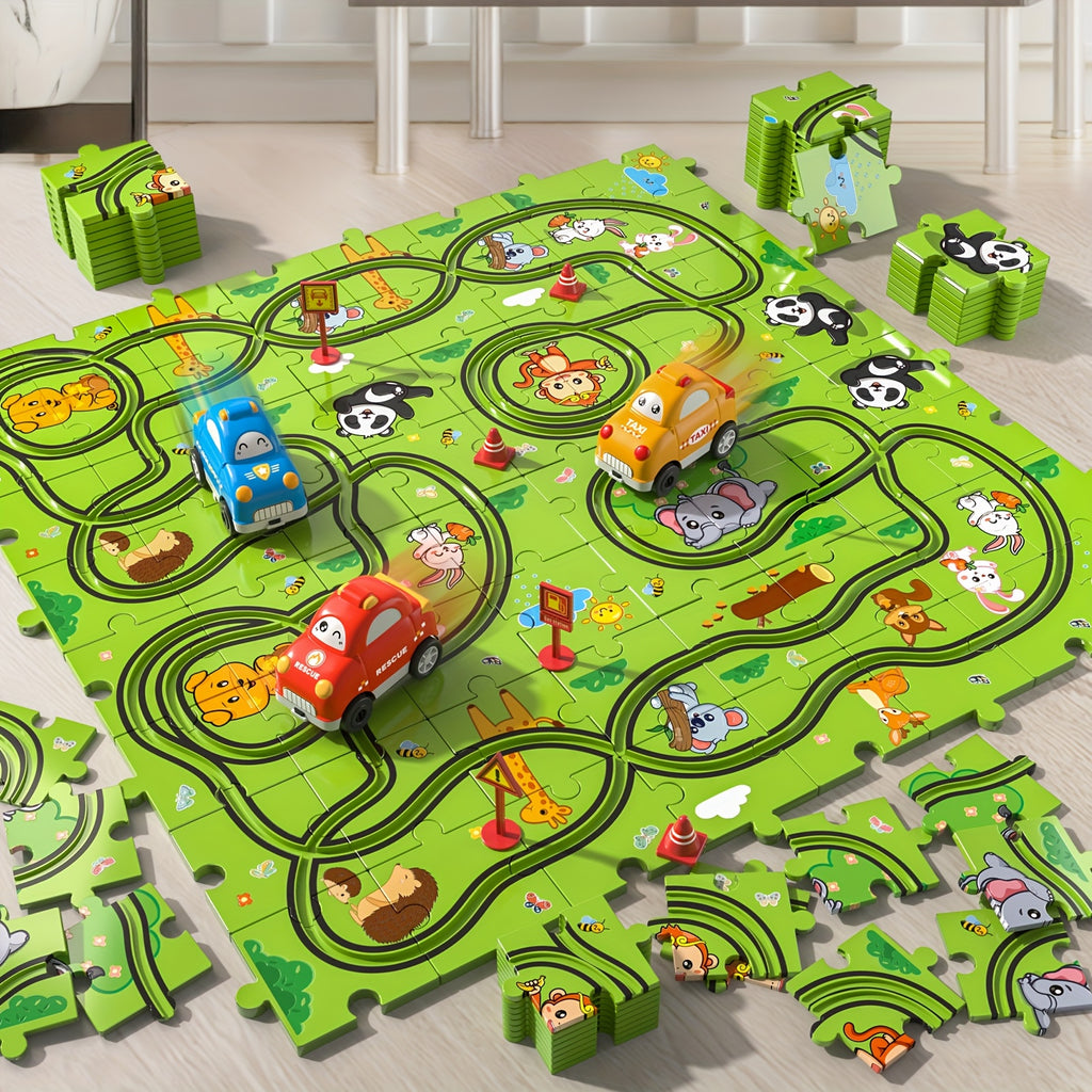 39pcs/ 56pcs/ 73pcs Jigsaw Puzzle Race Track Car Set Toys, Puzzle Tracks Car Toys Gifts for Boys Kids