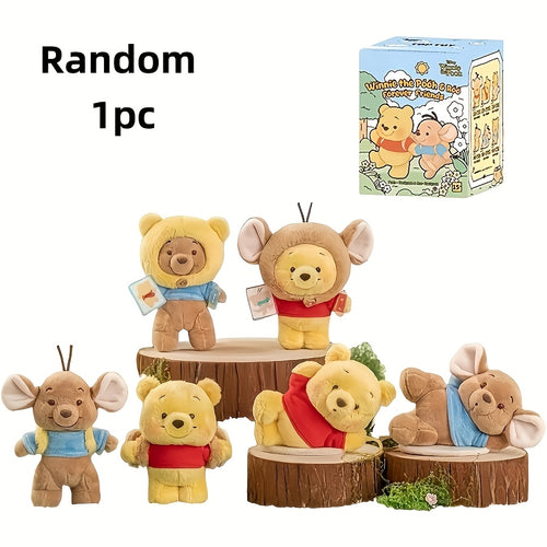 Random 1pc MINISO Disney Winnie The Pooh & Friends Series Figure Ornament. Contains Collectible Figures Of Winnie The Pooh, Tigger, Eeyore, Kanga And Roo with Classic Styled Outfits. Adorable Dolls, Ideal Gifts for All Occasions.