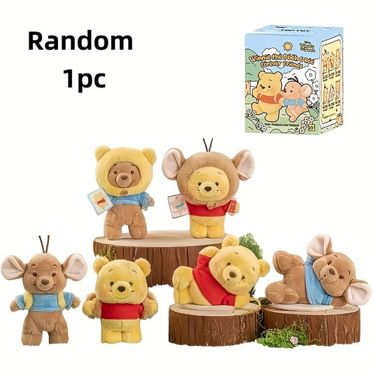Random 1pc MINISO Disney Winnie The Pooh & Friends Series Figure Ornament. Contains Collectible Figures Of Winnie The Pooh, Tigger, Eeyore, Kanga And Roo with Classic Styled Outfits. Adorable Dolls, Ideal Gifts for All Occasions.