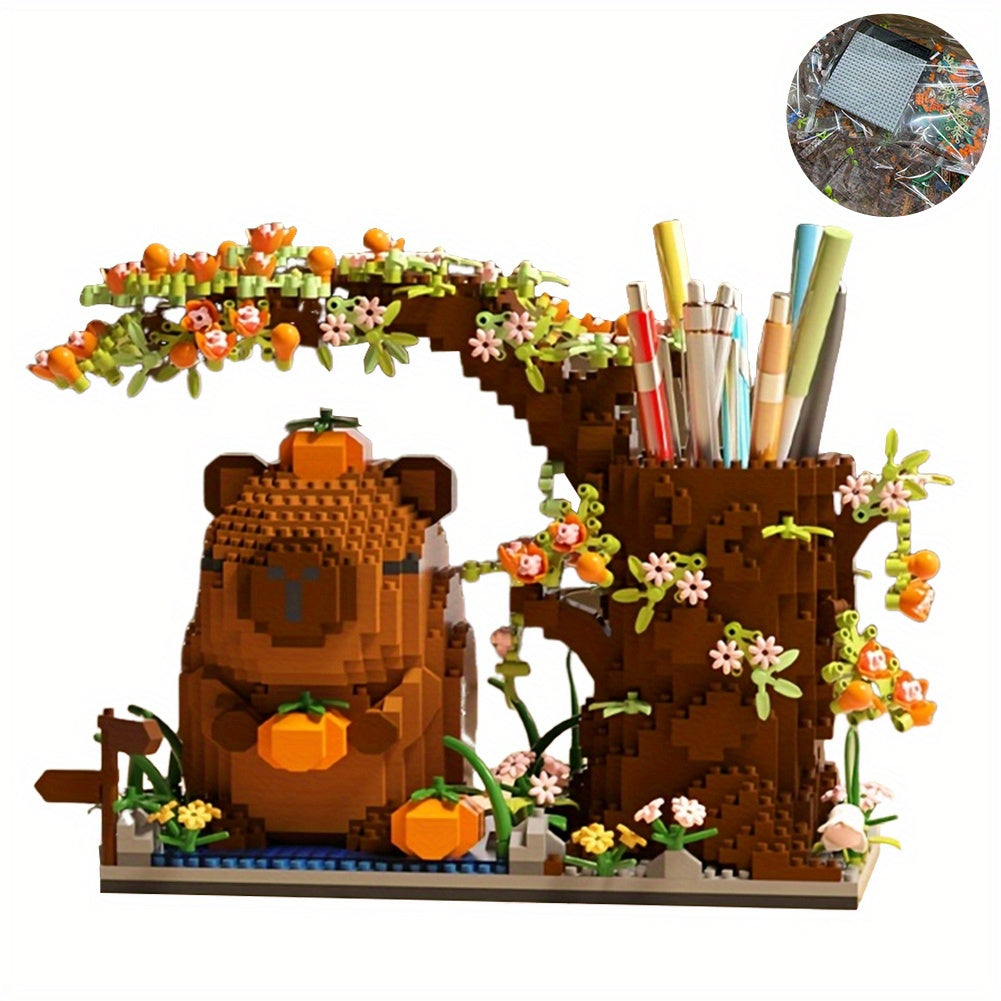 1880pcs Capybara Building Block Pen Holder Micro Building Block Capybara Mini Brick Figures Toys Animal Theme Desktop Decoration for Office Supplies Cosmetics & Handicrafts Birthday Gift