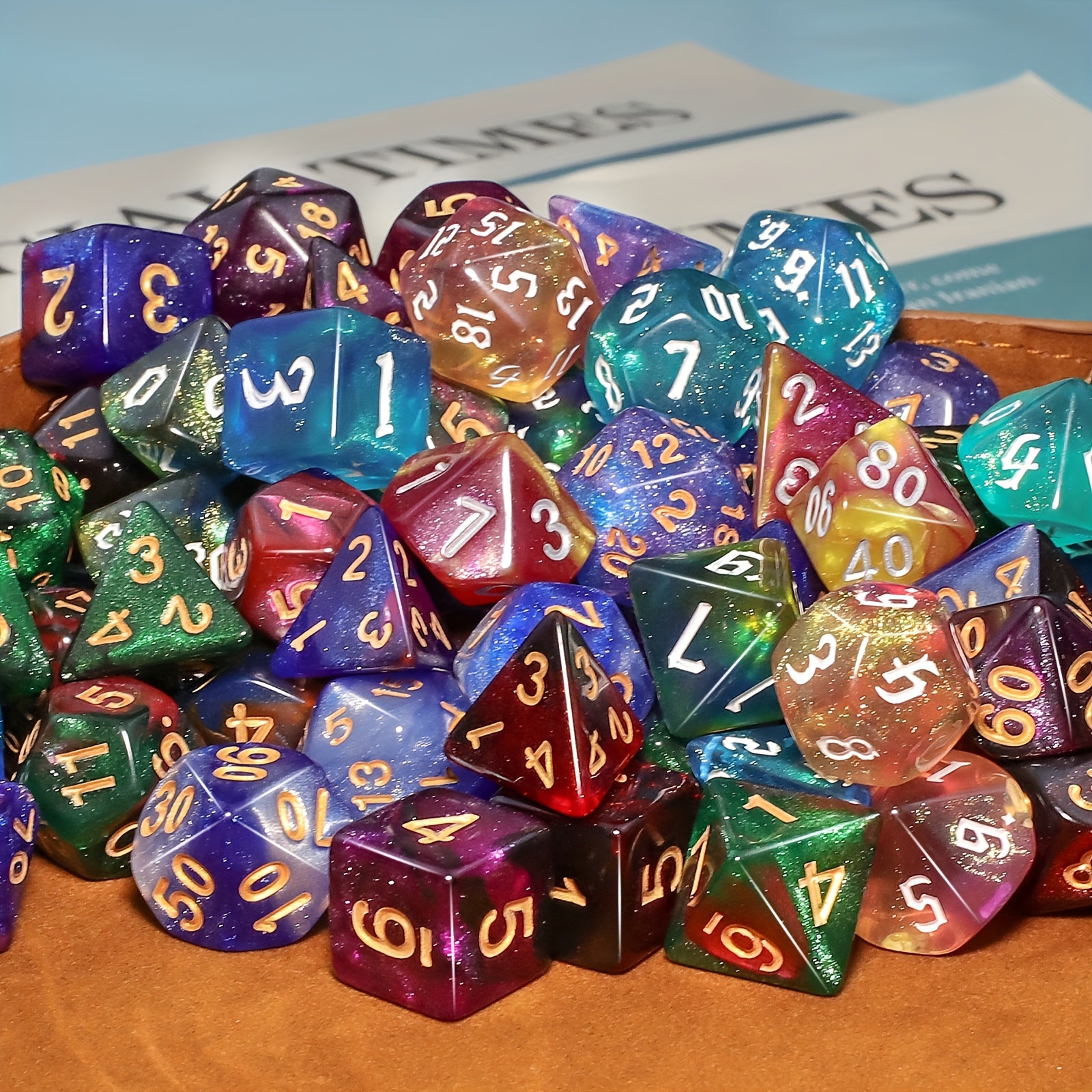 84pcs Starry Night Glitter Polyhedral Dice Set with Dice Pouch/Tray, for D&D RPG MTG Roleplaying Tabletop Game, Great Dice Collection/gift for Halloween& Christmas& Easter& Gaming
