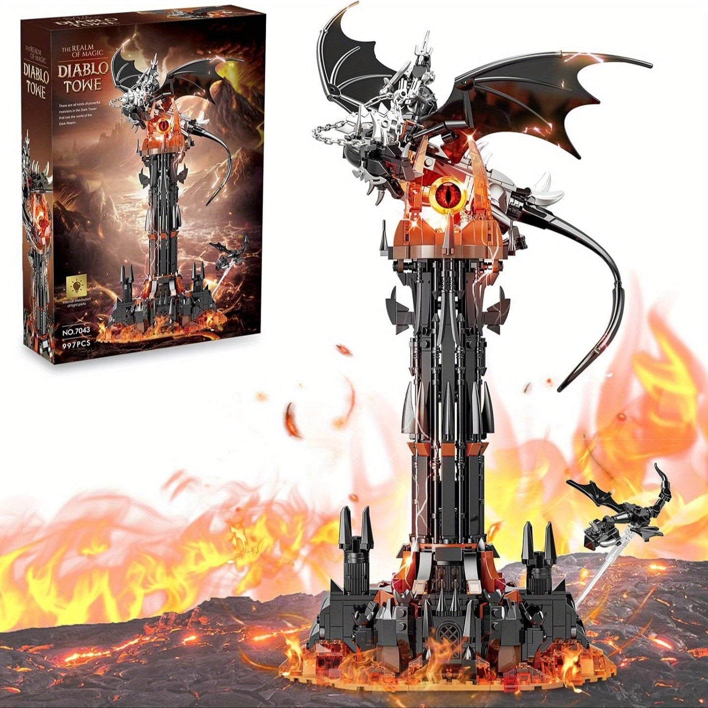 Black Dragon Guardian Tower Dragon Castle Building Assembly Model Halloween Gift Dark Black Magic Tower