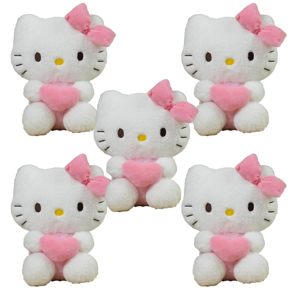 (Licensed) Sanrio 5pcs Set: Adorable Hello Kitty, Kuromi, Melody, and Gudetama Plushies Holding Hearts Perfect for Birthday Gifts, Holiday Surprises, Christmas, Thanksgiving, and Atmospheric Decora