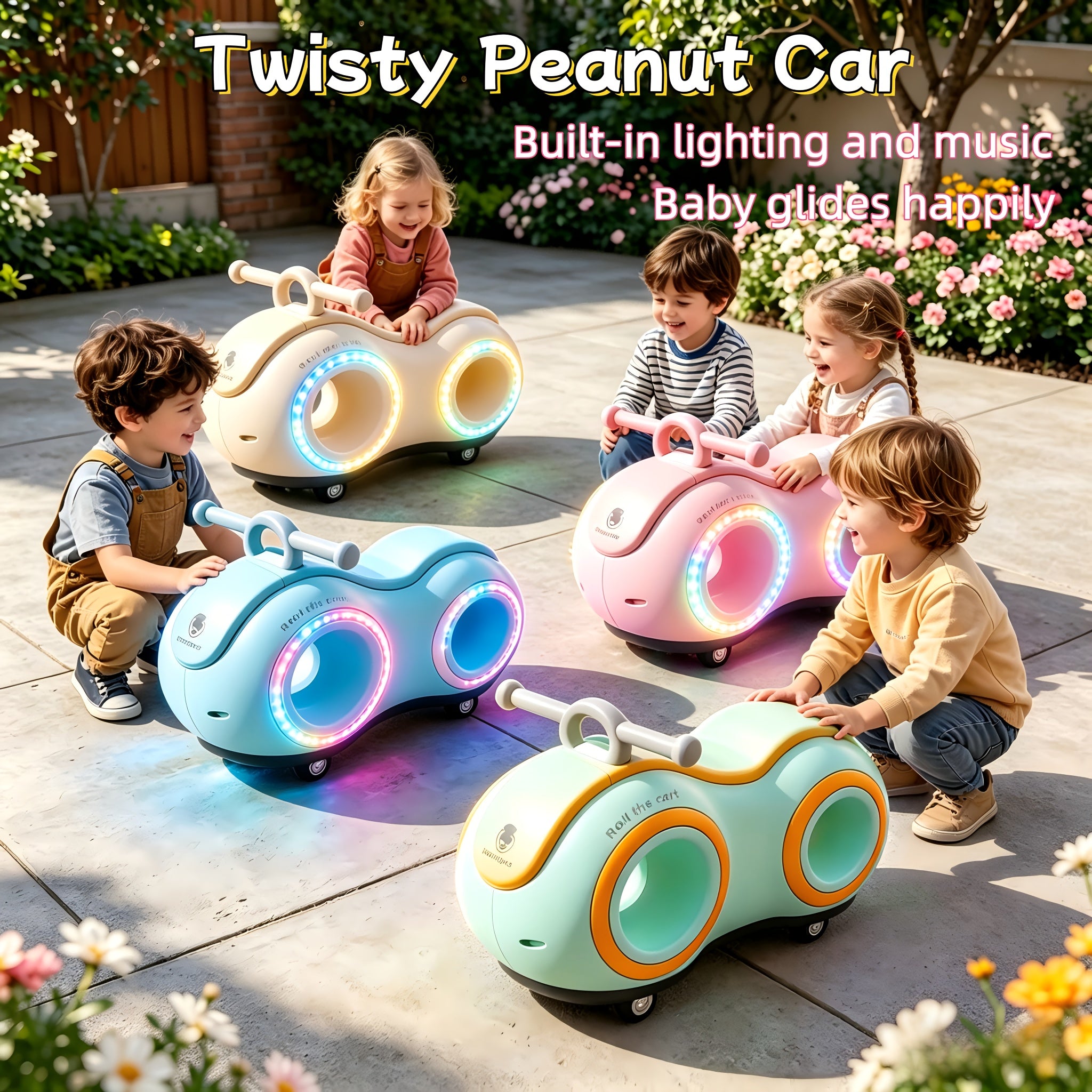 [Perfect Gift] Anti-Rollover 4-Wheel Toddler Balance Bike With Lights And Music, 220 Lbs Load, For Kids 1+. Great For Camping And Family Outings, Perfect Gift For Independence Day, Summer Party, Birthday And Back To School