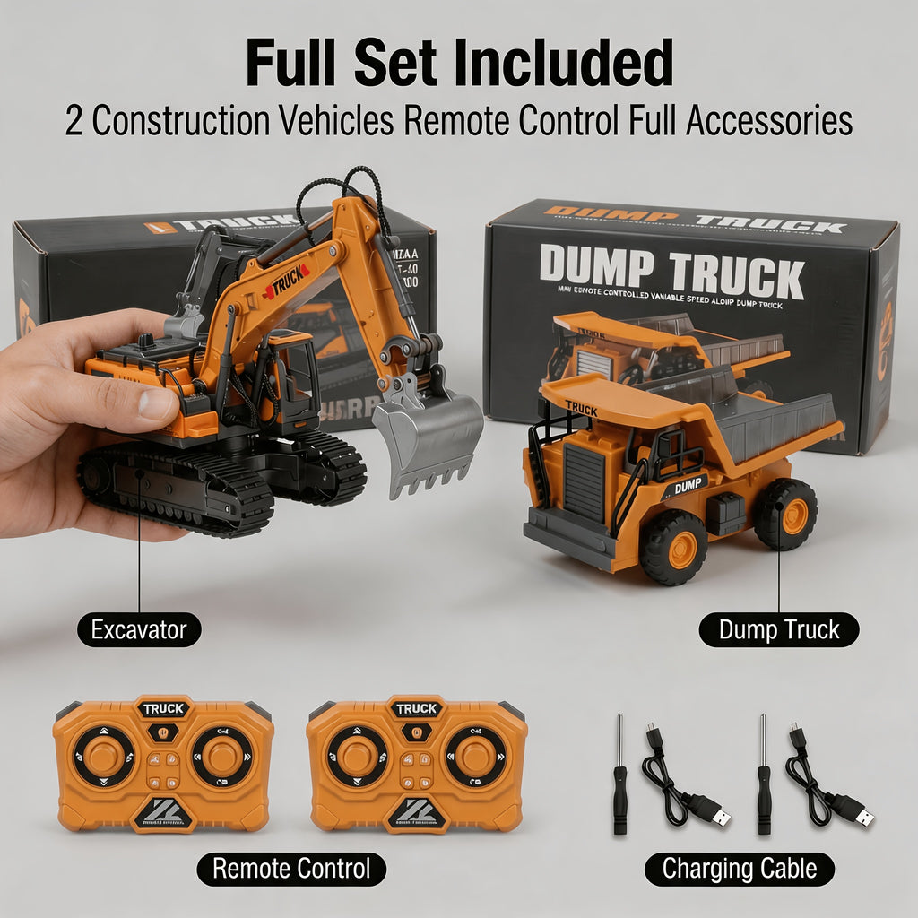 2pcs/3pcs/4pcs Set Remote Control Engineering Vehicle Set, 2.4G High-Tech 11-Channel Remote Control Excavator Dump Truck Bulldozer Alloy Plastic Engineering Vehicle Remote Control Construction Toy Car Set-Lingkun