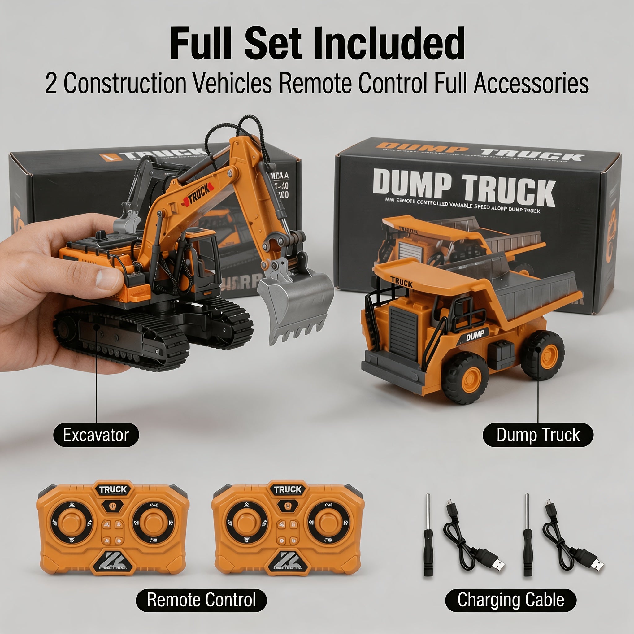 2pcs/3pcs/4pcs Set Remote Control Engineering Vehicle Set, 2.4G High-Tech 11-Channel Remote Control Excavator Dump Truck Bulldozer Alloy Plastic Engineering Vehicle Remote Control Construction Toy Car Set-Lingkun