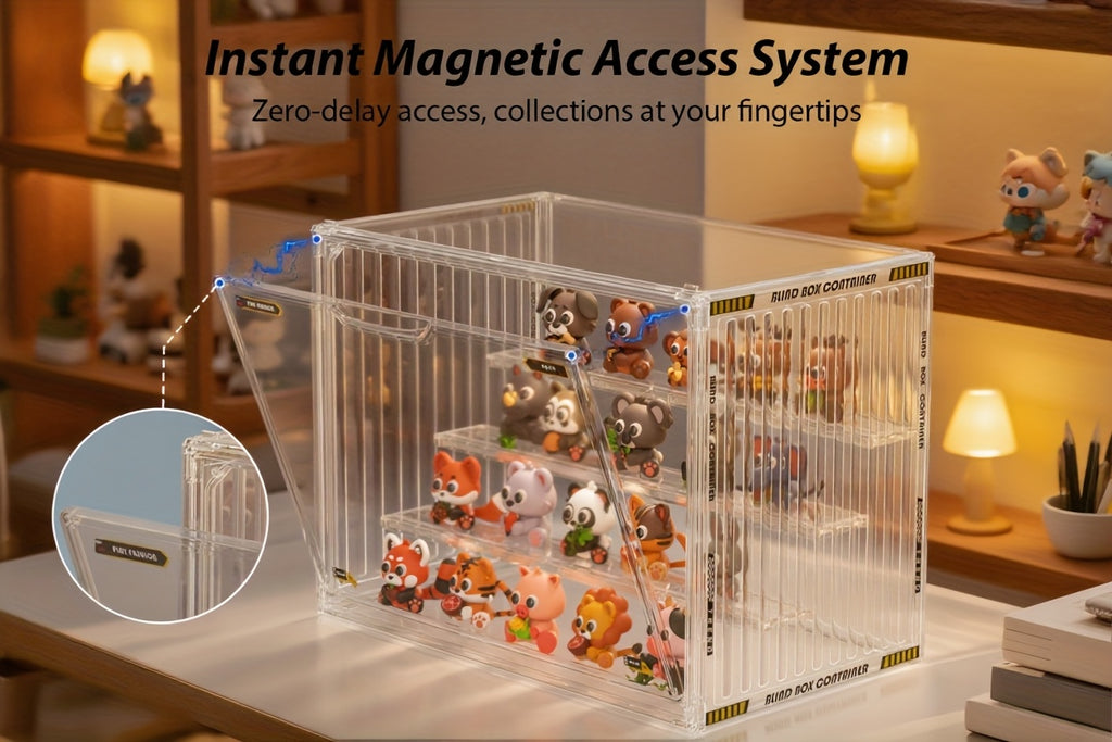 4-Tier Transparent Figure Display Box - Collector'S Acrylic Clear Protective Case, Magnetic Design for Desktop Placement, Figure Organizer, Large Size Box, Free Combination, Ideal for Doll Collections