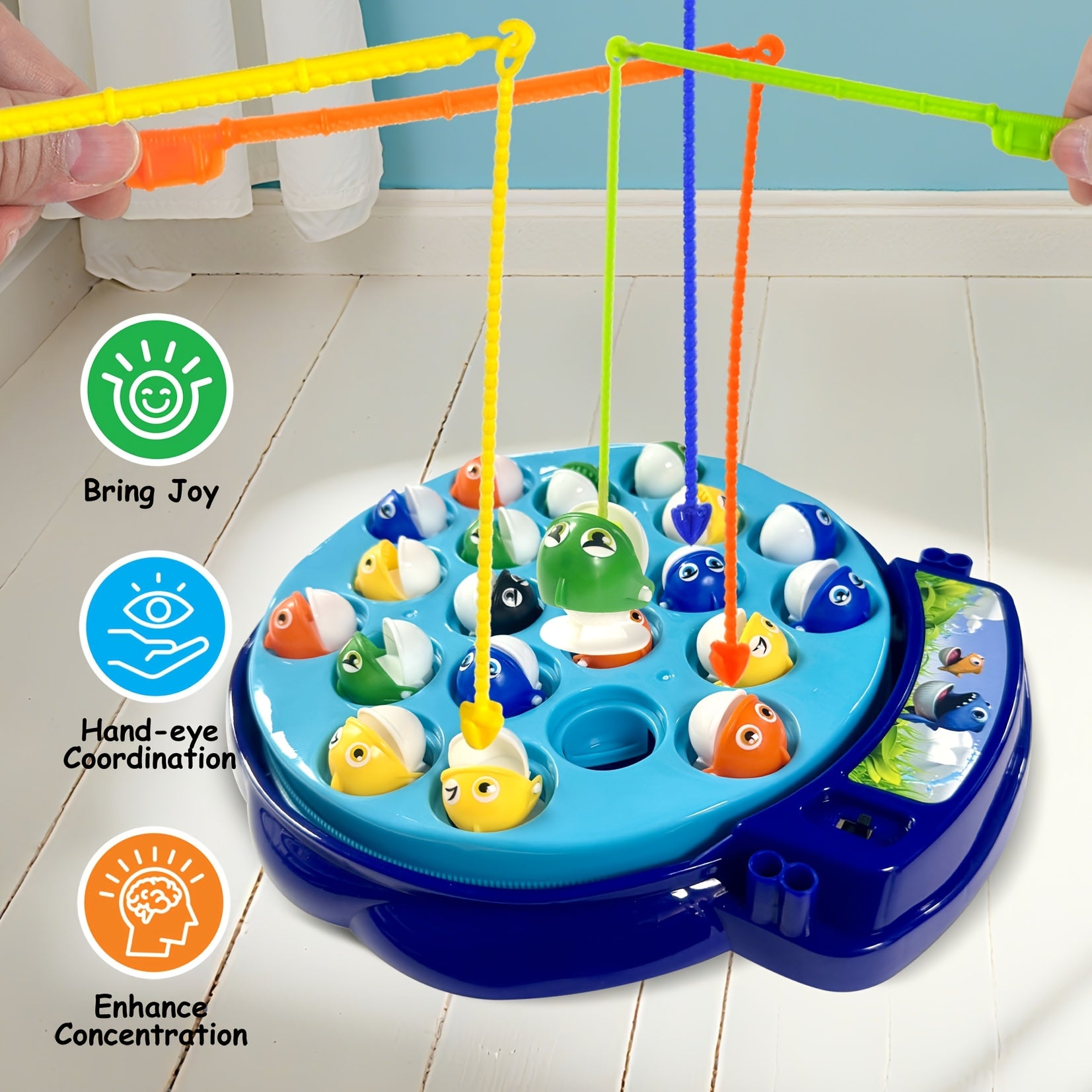 Cheela Fun Fishing Game for Kids, Rotating Fish Board Game, Original Fast-Action Fishing Game. Includes 21 Fish, 4 Fishing Rods. Require 1xAA Battery (not Included). Ideal for Holiday & Birthday Presents.