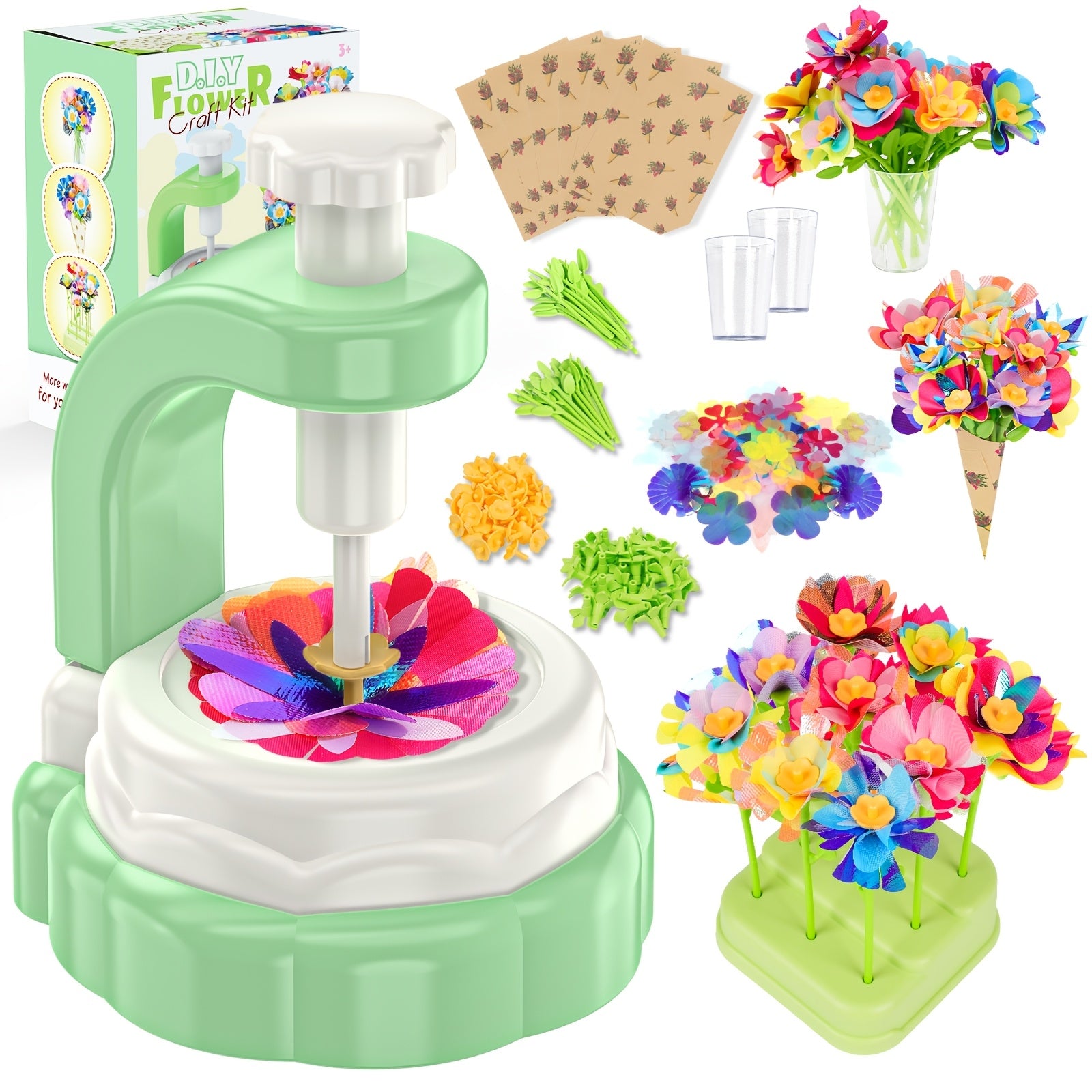 Art Flower Bouquet Craft Kit, Arts And Crafts Flower Toy for Kids, Build Your Own Bouquet, Creative Educational Gift for Toddlers Kids, Christmas Birthday Gift for 3+ Year Old Girls And Boys