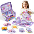 Unicorn Princess Tea Party Set For Little Girls: Purple Tin Teapot + Cups + Plates, Pretend Play Kitchen Toys For Kids, Perfect Easter/Birthday Gift For Kids Girls, Multi-Item Party Favor Packs For Children
