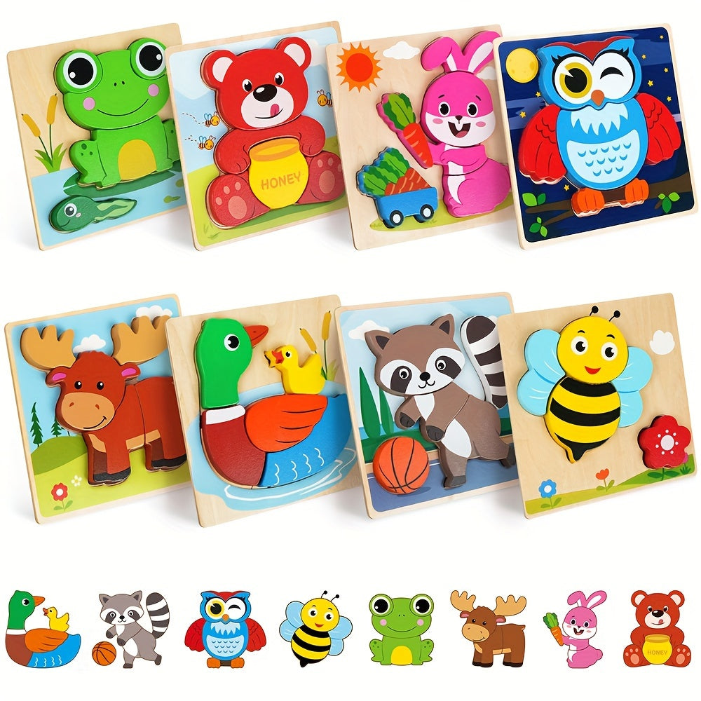 Wooden Puzzles For Toddlers Baby Infants 12 Months+, 8 Pack Animal Puzzles Toys For Boys Girls Colors & Shapes Cognition Skill Learning, Learning Toys, Preschool Educational Tools, Christmas Birthday Thanksgiving Day Gifts Present