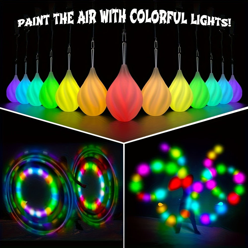 LED Poi Balls-2021 Upgraded Soft Spinning Glow Poi for Beginners And Professional Rainbow Fade And High Strobe Spinning LED Glow Balls Light Up Balls 1x Pair Glow Poi Balls