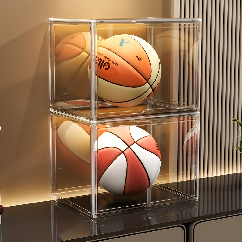 1/2pcs XL Clear Stackable Acrylic Storage Bins with Magnetic Lid, Dustproof Large Showcase for Helmet, Figures Collectibles, Shoe, Book, Bag Organizer Cosmetic Display Cases