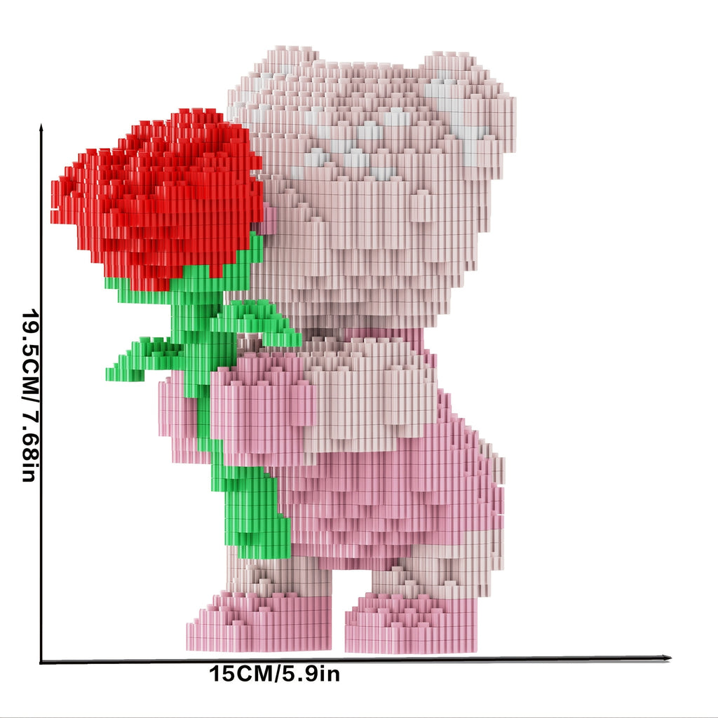 4051pcs of the rose bear, a romantic bear holding a rose, suitable for gifts, a great choice for couples and parents, high assembly difficulty