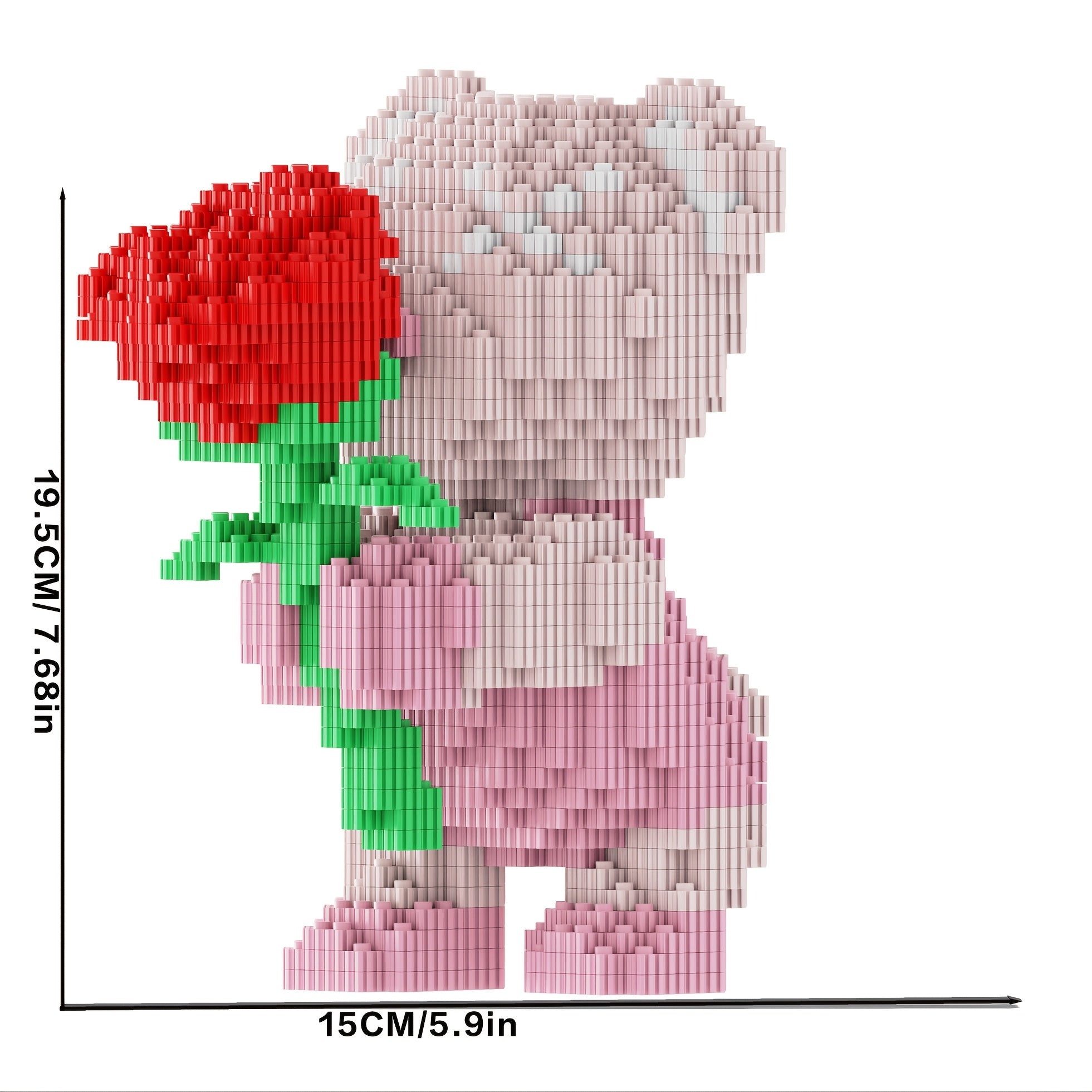 4051pcs of the rose bear, a romantic bear holding a rose, suitable for gifts, a great choice for couples and parents, high assembly difficulty