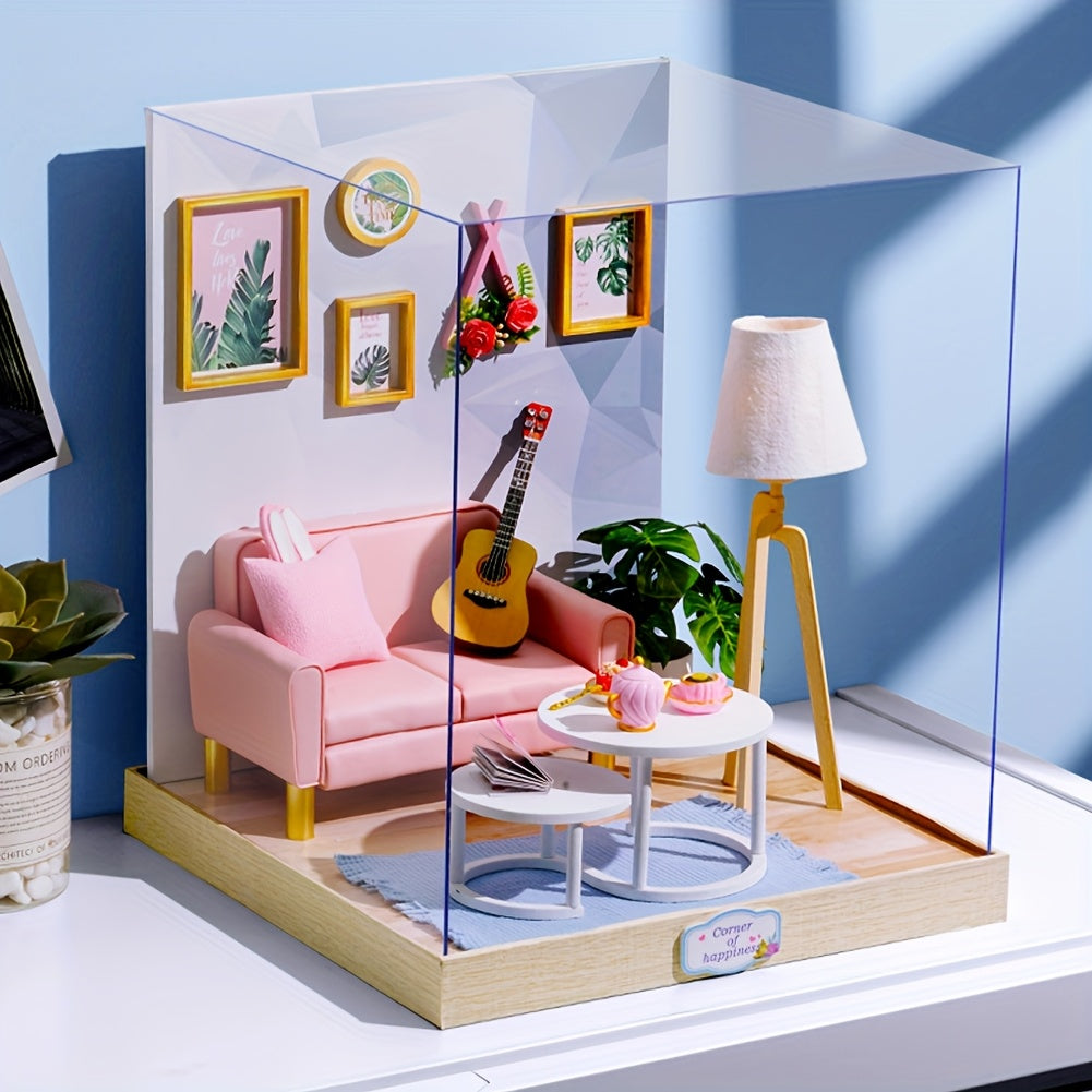 1pc with Dust Cover, Dollhouse Kit, Puzzle Puzzle Puzzle Mini House Model, Cultivating Patience And Hands-on Ability, Room And Desktop Decoration, Birthday Gift (excluding Tool Glue And Battery)