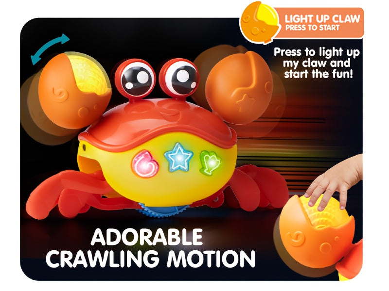 Crawling Crab Baby Toy - Tummy Time Toy, Interactive Big Crab Toy With Intelligent Sensor, Lights Buttons, Dancing Crab Auto-Avoiding Obstacles, Perfect Christmas Gift For Toddlers