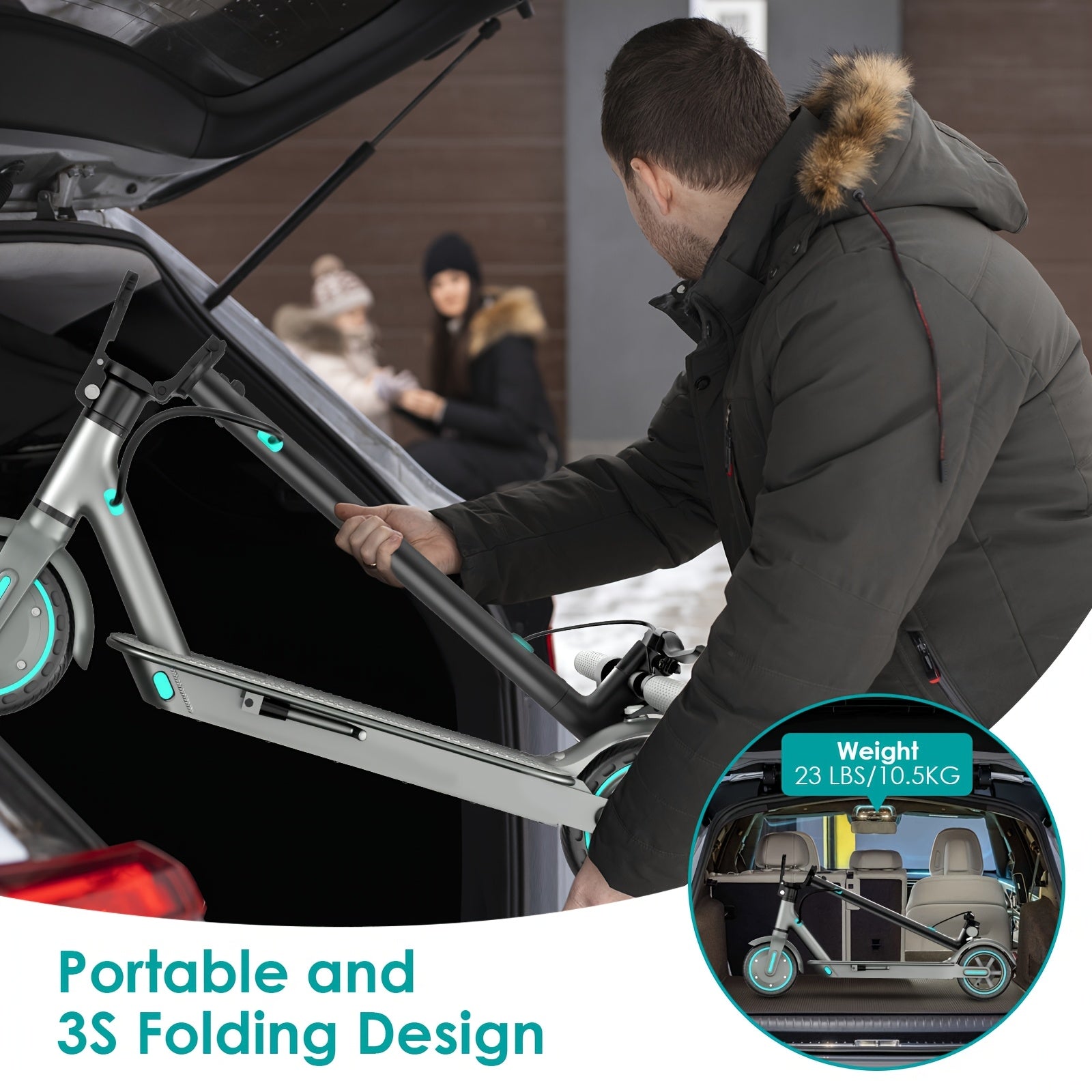 [Portable Scooter] Foldable Electric Scooter 350W Motor, 8.5" Solid Tires, Display, 3-Speed, Large Battery - Portable -Scooter for Urban Commuting, Suitable for Adults