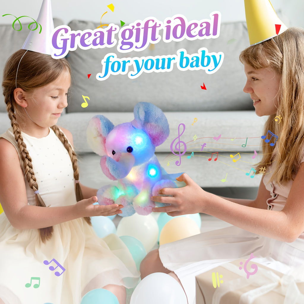 12 Inch Musical Light Up Rainbow Elephant Plush Stuffed Animal(Without Batteries), LED Singing Soft Wild Animal Plush Toy with Night Light Lullaby, Birthday Kids Holiday Gift, Perfect Birthday Gift & Decor, Graduation Season Gift for Kids Boys Girls