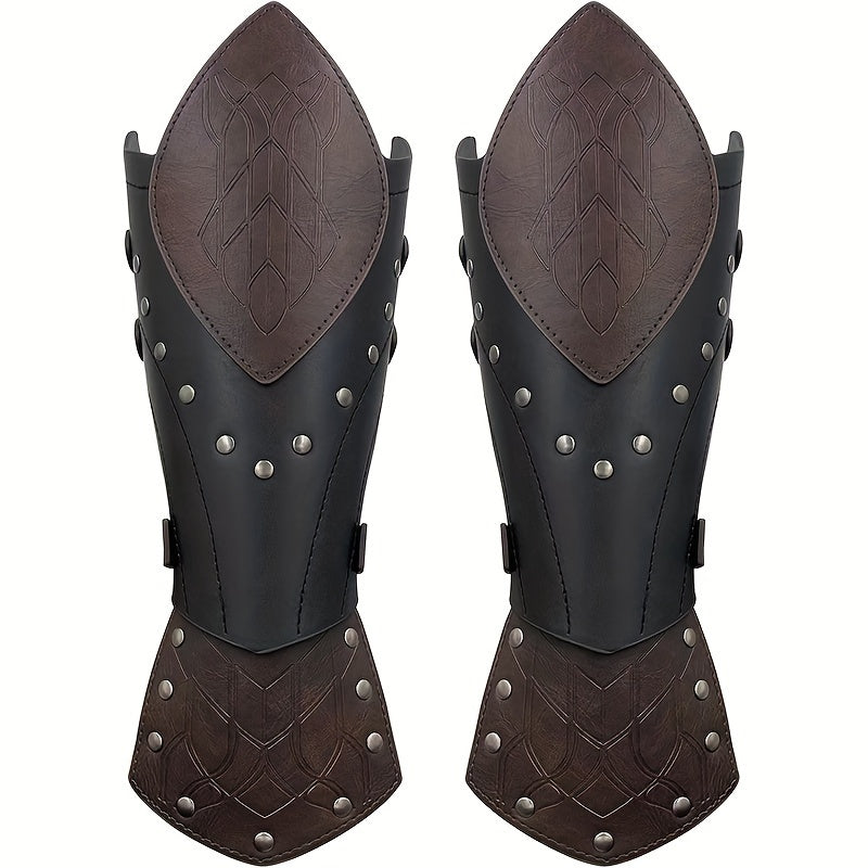 Two-Pack Medieval Embossed Artificial Leather Elf Arm Guards, Fantasy Role-Playing Buckle Armor, Halloween Knight  Gloves