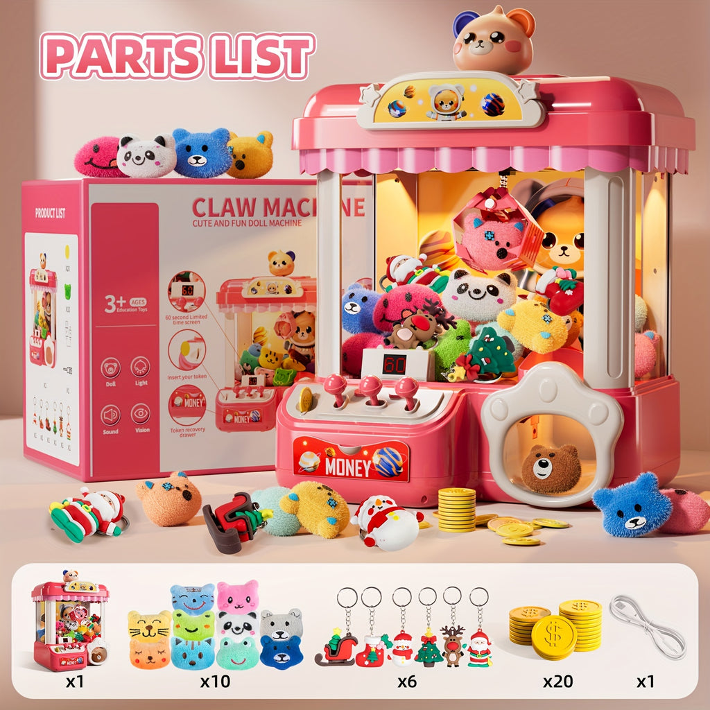 Mini Claw Machine for Kids Toys with Light Music Pink Gift Exercise Hand-Brain Coordination for Children