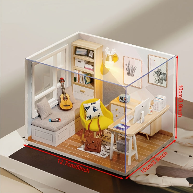 [Birthday Christmas Valentine's] DIY Exquisite Small House, Sunshine Study, Mini Collection Version, Creative Miniature Scene, Handmade Wooden Building Model, Home Decoration Ornaments, Birthday, Christmas, Valentine's Day Gifts