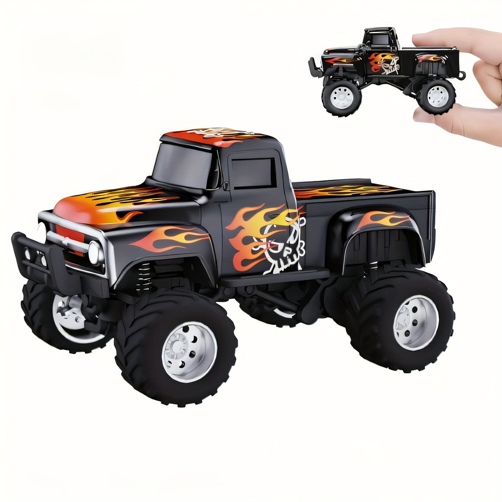 1:64 Scale Die-Cast Remote-Controlled Monster Truck | High-Speed Off-Road Vehicle with Headlights, 2.4GHz Wireless Remote Controller, LED Lights, Die-cast Body, Multiple Control Modes, Adjustable Speed/Steering, Ideal Toy Gift for Boys, Girls