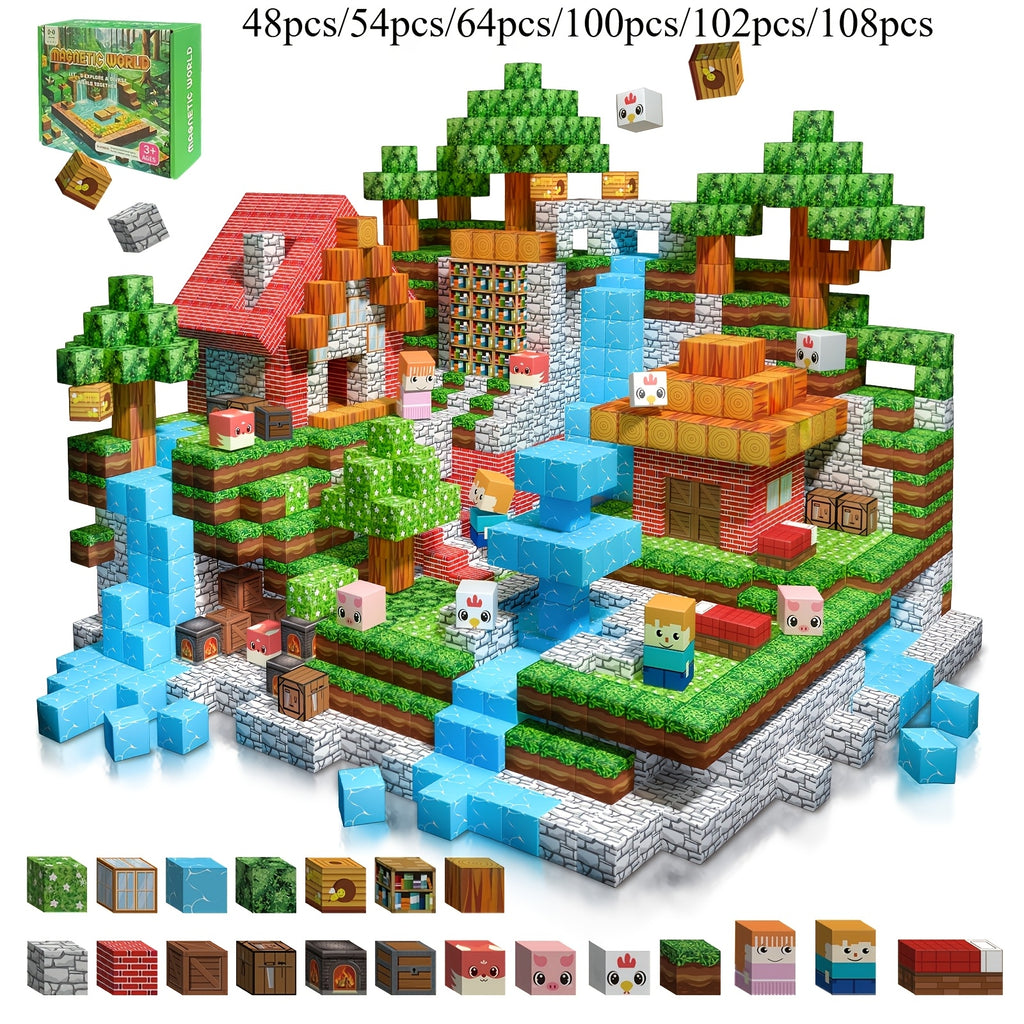 [Halloween Christmas Gifts] Magnetic Blocks - 108/102/100/64/54/48Pcs Magnetic STEM Sensory Toys For Birthday Gifts For 3 4 5 6 7 8 9 10 Year Old Boys And Girls Halloween Christmas Gifts Random Color
