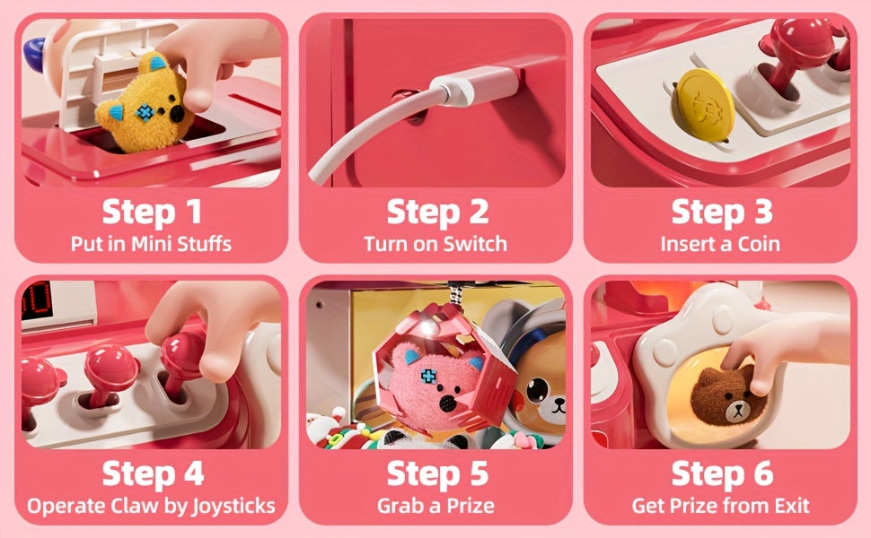 Mini Claw Machine for Kids Toys with Light Music Pink Gift Exercise Hand-Brain Coordination for Children