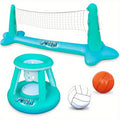 SYNCFUN Inflatable Pool Float Set Volleyball Net & Basketball Hoops, Floating Swimming Game Toy for Kids And Adults, Summer Floaties, Pool Party Games & Activities, Volleyball Court (105''x28''x35'') Basketball (27''x23''x27''), L-Blue