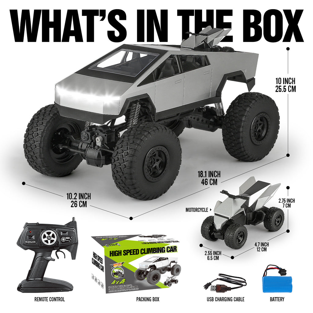 Huge RC Pickup Truck Remote Control truck Model Car with Free Gift Motorcycle Powerful Climbing Vehicle for All Various Terrains Great Christmas and New Year Gift for Kids Automobile