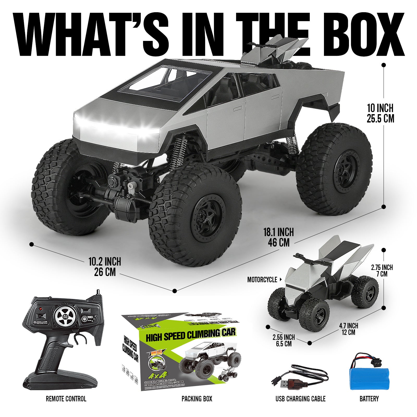 Huge RC Pickup Truck Remote Control truck Model Car with Free Gift Motorcycle Powerful Climbing Vehicle for All Various Terrains Great Christmas and New Year Gift for Kids Automobile