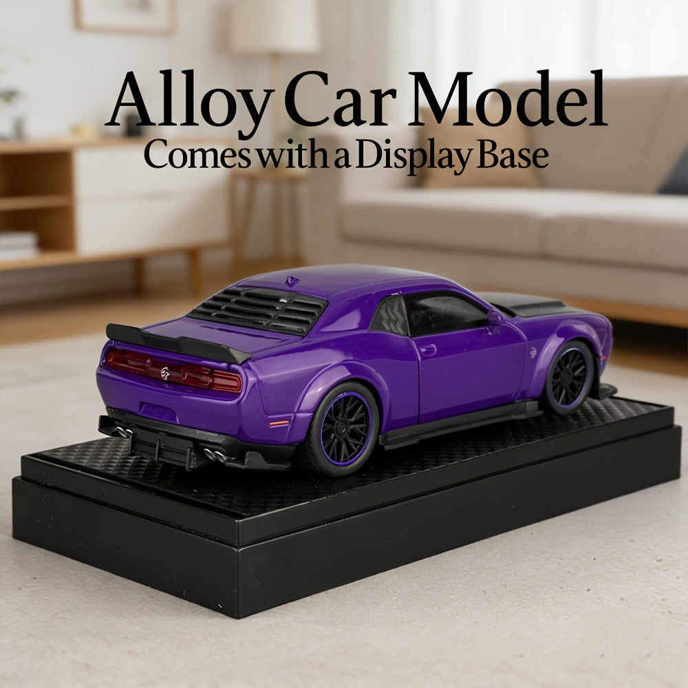 [Zinc Alloy Car Model] Purple Dodge Sports Car Zinc Alloy Car Model with Display Base - High Simulation Static Display Ornament with Openable Doors, Highly Restored Details, Ideal Home Desktop Decoration, Must-Have Collectible for Model Car Enthusiasts