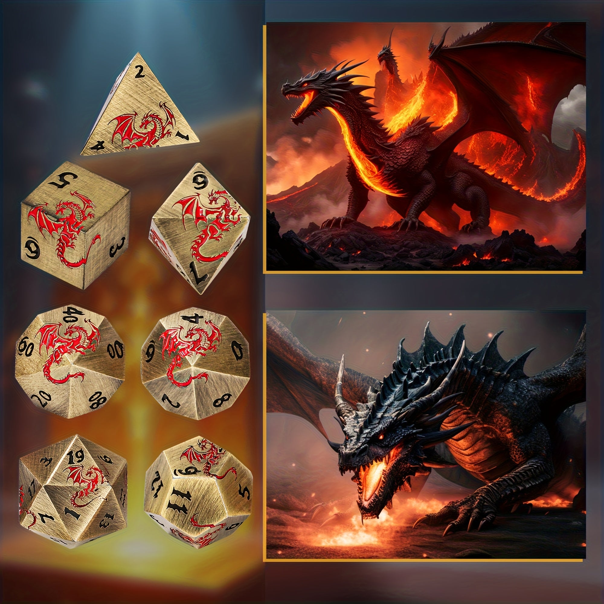 7pcs Of Retro Metal Dice Set, Finely Carved Pattern Fonts And Dragon Patterns, Including A Storage Bag with Dragon Patterns, Essential for TRPG Games, Tabletop Role-playing Game Props, Polyhedral Dice, D20 D12 D10 D8 D6 D4, Handmade Polishing