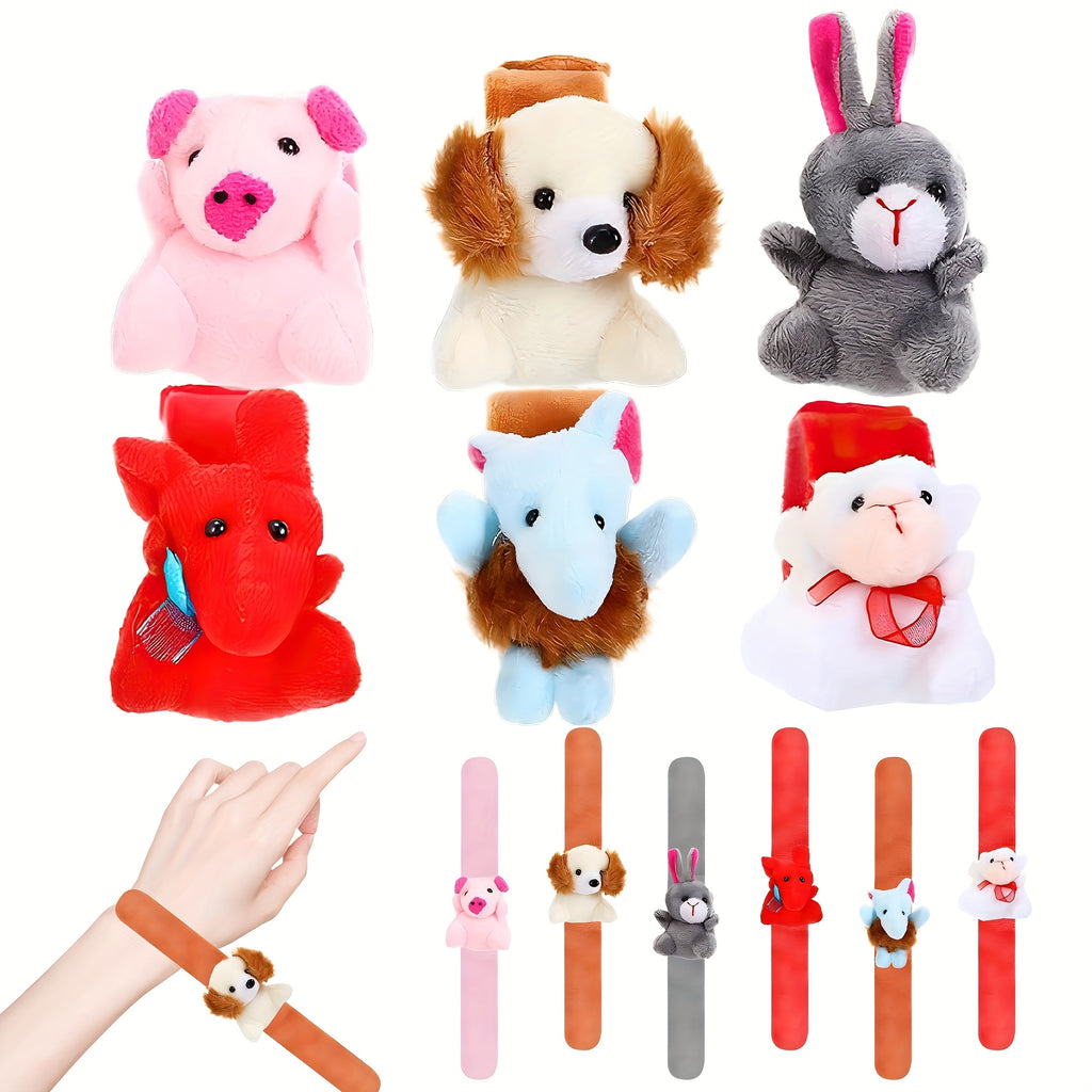6/10/15/30pcs Stuffed Animal Slap Bracelet for Kids, Cute Plush Slap Bracelets Bulk for Party Favors, Classroom Prizes, Holiday Gifts, Goodie Bag Fillers, Carnival Toys (Assorted Animals)