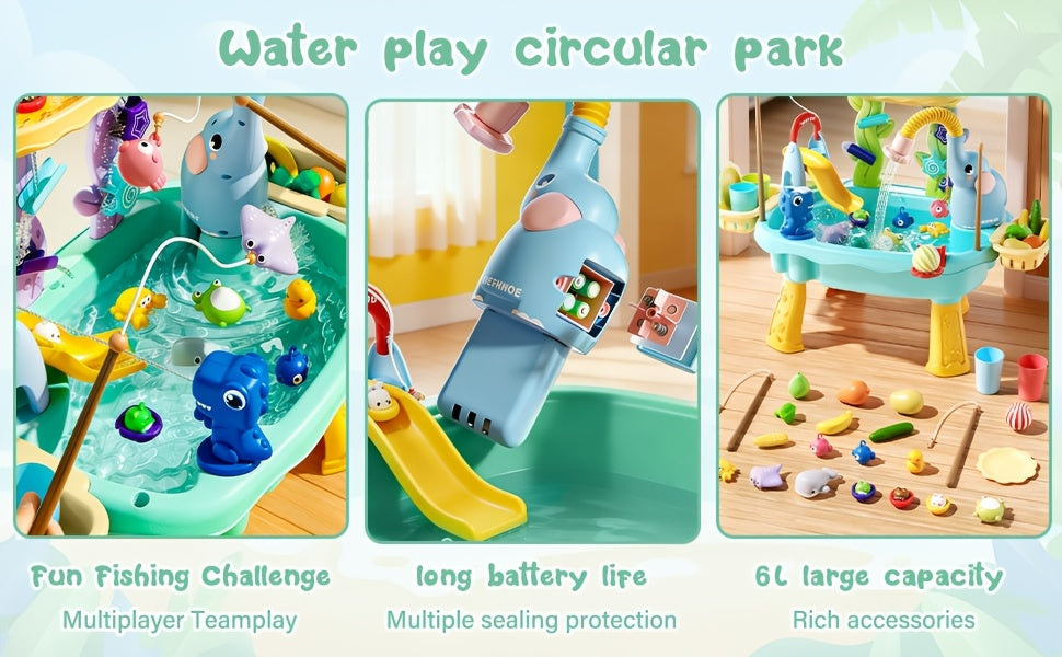 2026 Toddler Water Table Toy with Electric Water Pump, Kids Water Table WithFaucet/Play Food Accessories/Fishing Toy, Kitchen Play Sink Toys for Girl Boy Age 3+