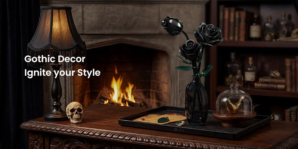 Special Party Gift Gothic Black Rose Flower Artificial Flower Art Piece Background Bouquet Building Set 3 Rose Building Pieces Set 152pcs